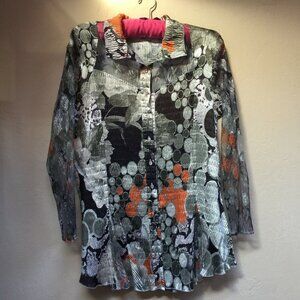 Komarov Women's Large 3/4 Sleeve Mixed Print Button-Front Crinkle Tunic Shirt